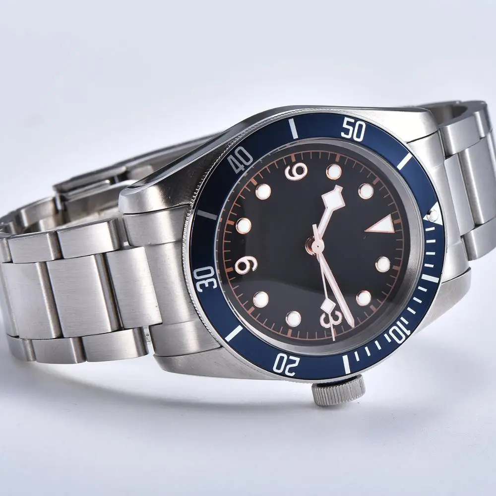 Часы мужские автоматические 41 мм алюминиевая рама синий циферблат стерильное