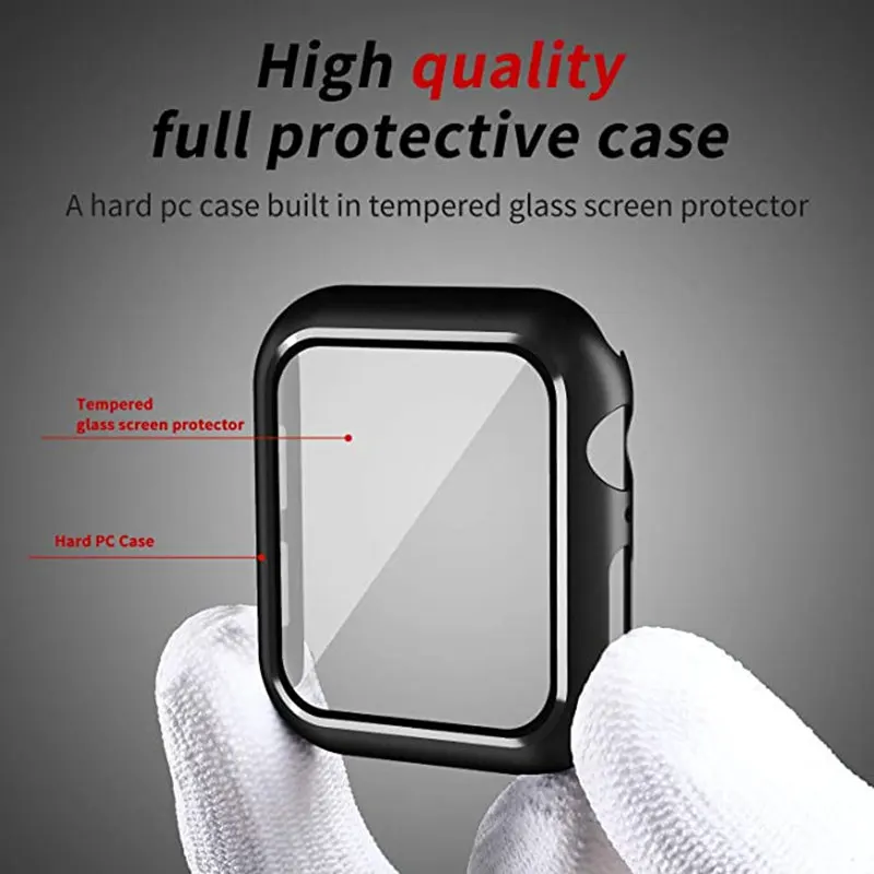 Protective Case For Apple Watch Series 7 45mm 41mm Tempered Glass Screen Protector For Applewatch Case SE 6 5 4 40mm 44mm Cover