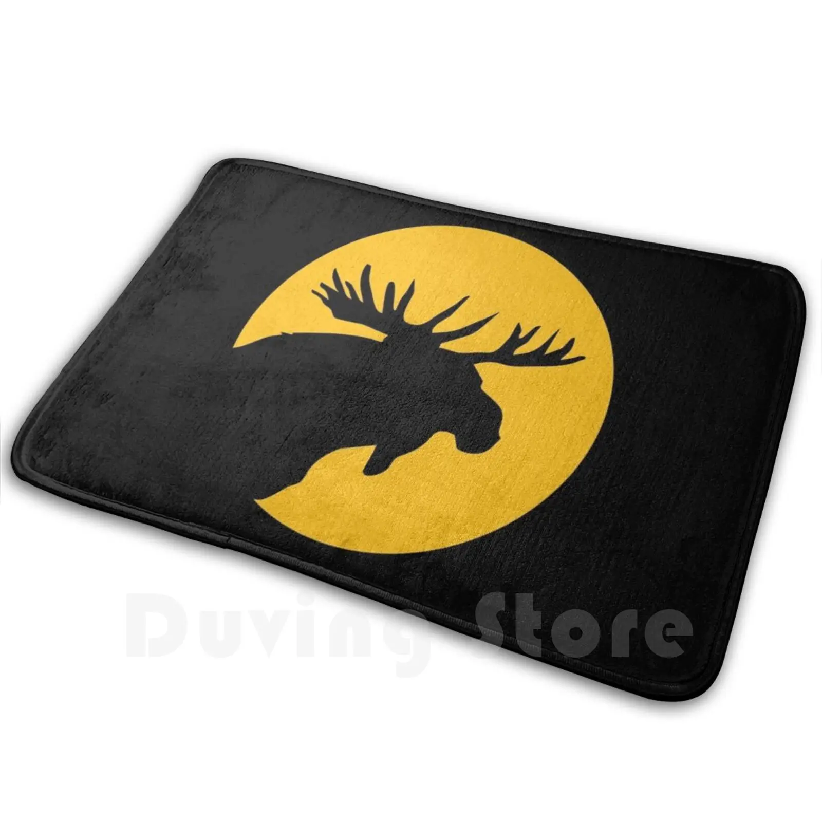 

Moose Hunter - Wilderness Forest Hunting Motif ( Yellow ) Carpet Mat Rug Cushion Soft Moose Mountain Nature Adventure