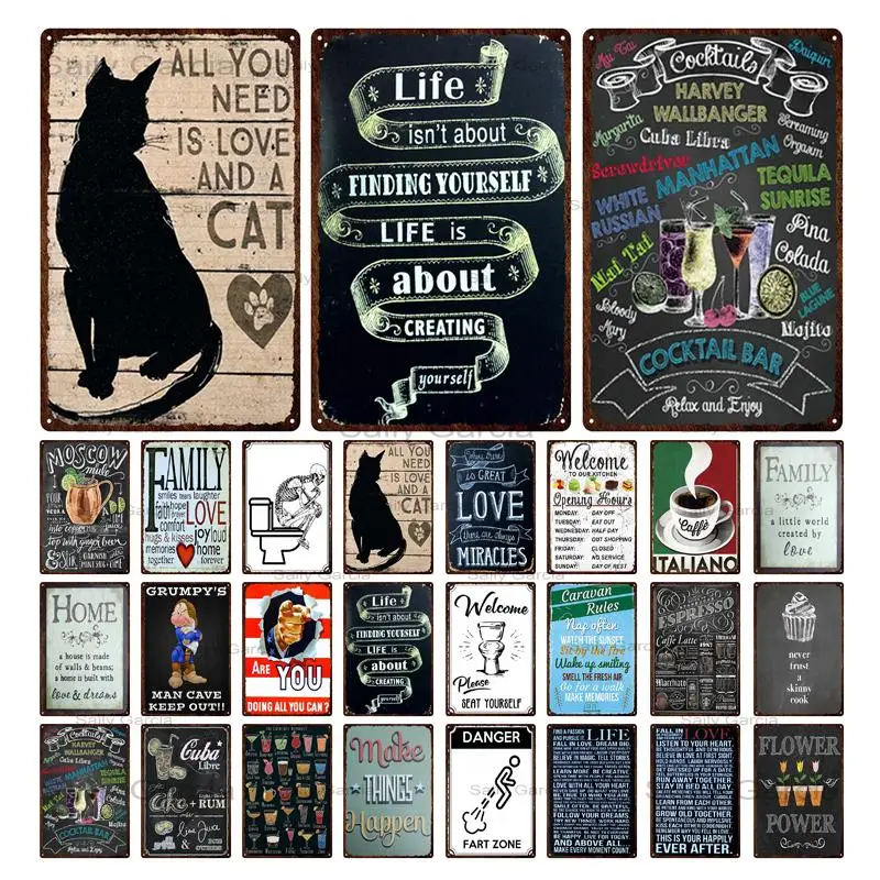 

Vintage Family Rules Happy Life Tin Plaque Tin Signs Metal Retro Stickers Toilet Sign Poster Plate Home Decoration Wall Decor