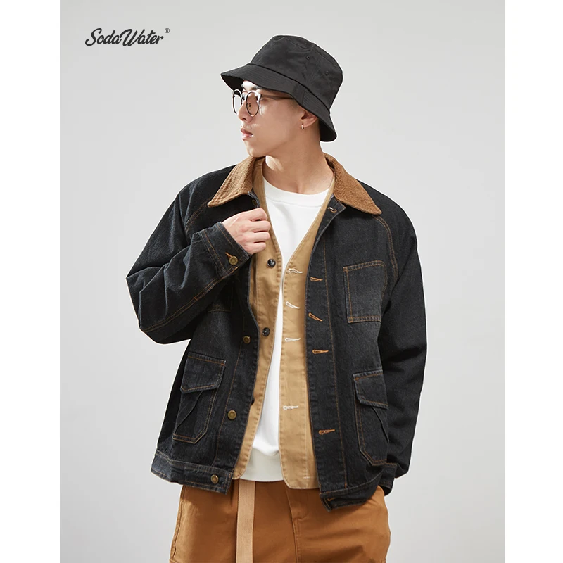 SODAWATER осенне-зимняя ВИНТАЖНАЯ ДЖИНСОВАЯ КУРТКА Повседневная джинсовая куртка с