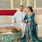 Атласное марокканское платье трапециевидной формы, с аппликациями из бисера, арабское, мусульманское платье для выпускного вечера, Кафтан Вечернее платье