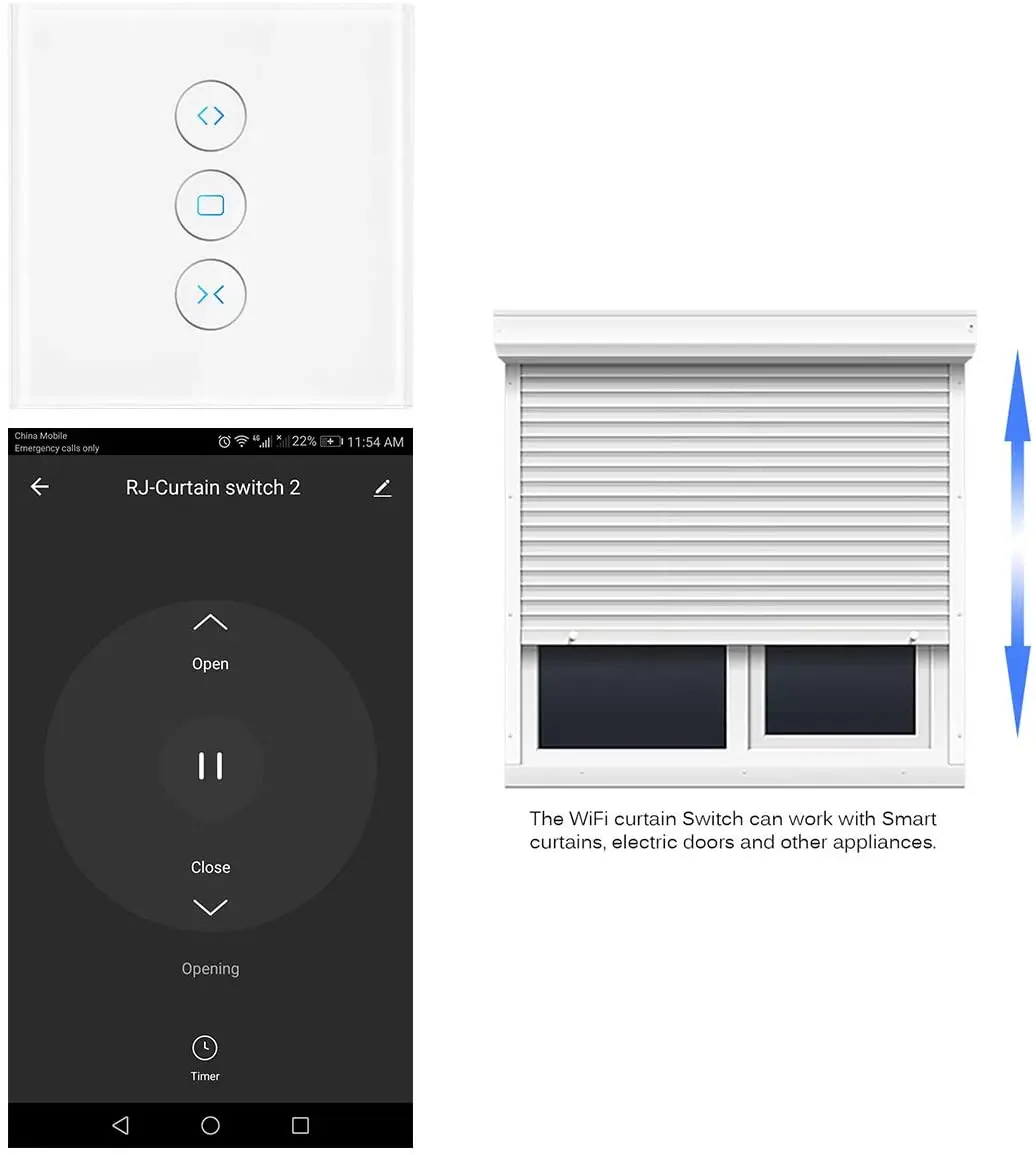 

Smart WiFi Electrical Blinds Switch, Touch Curtain Switch Work with Alexa/Google Home APP Voice Control Timing Function