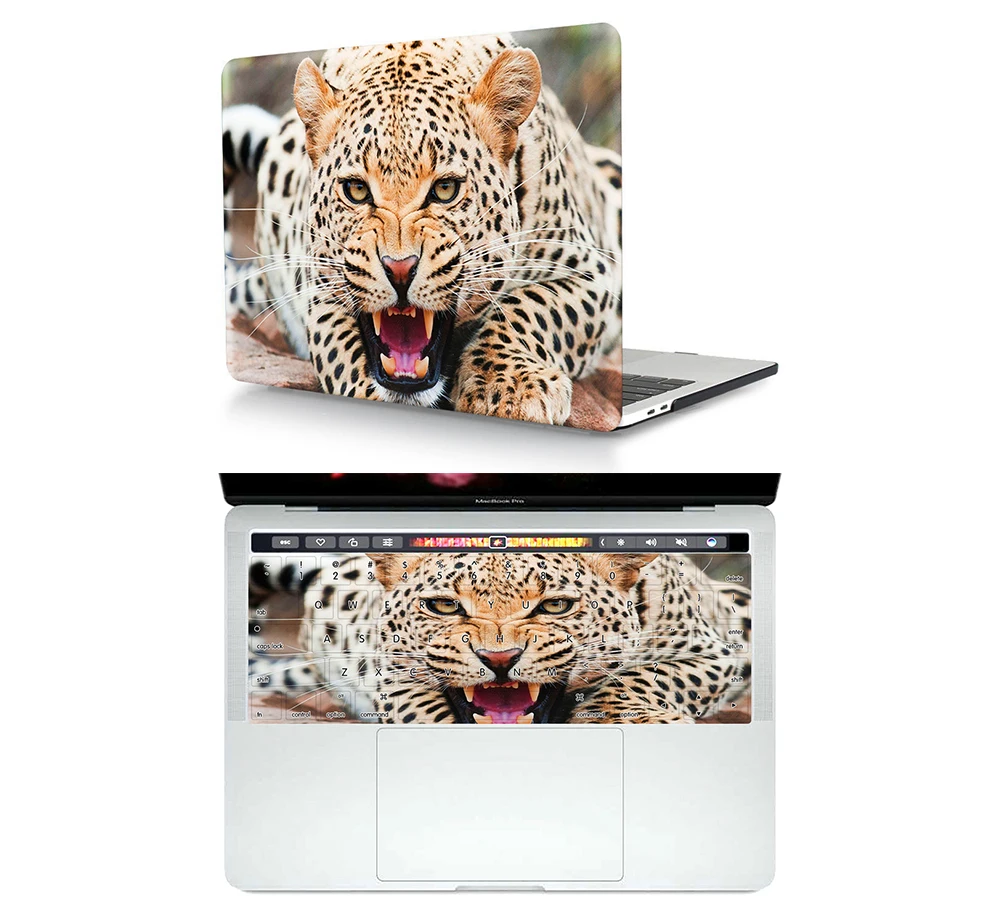 Жесткий чехол для ноутбука HRH 2 в 1 с рисунком животных силиконовый клавиатурой Mac