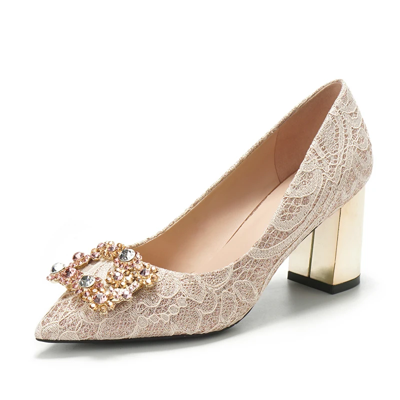 Champagne-colored Crystal High-heeled Wedding Shoes for Women, Rough Heel New Winter Bridal Shoes for Wedding Dress image 6