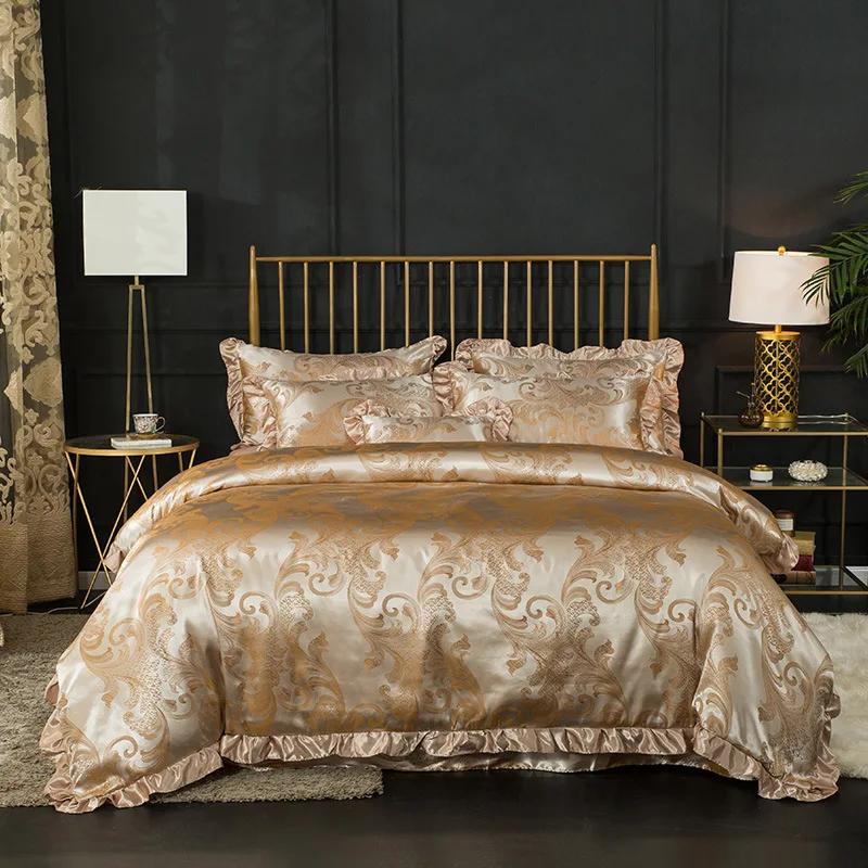 

Bed Skirt bedding Jacquard Ruffles bed linen set for wedding 100% cotton stain duvet cover set bed skirt+duvet cover+ pillowcase