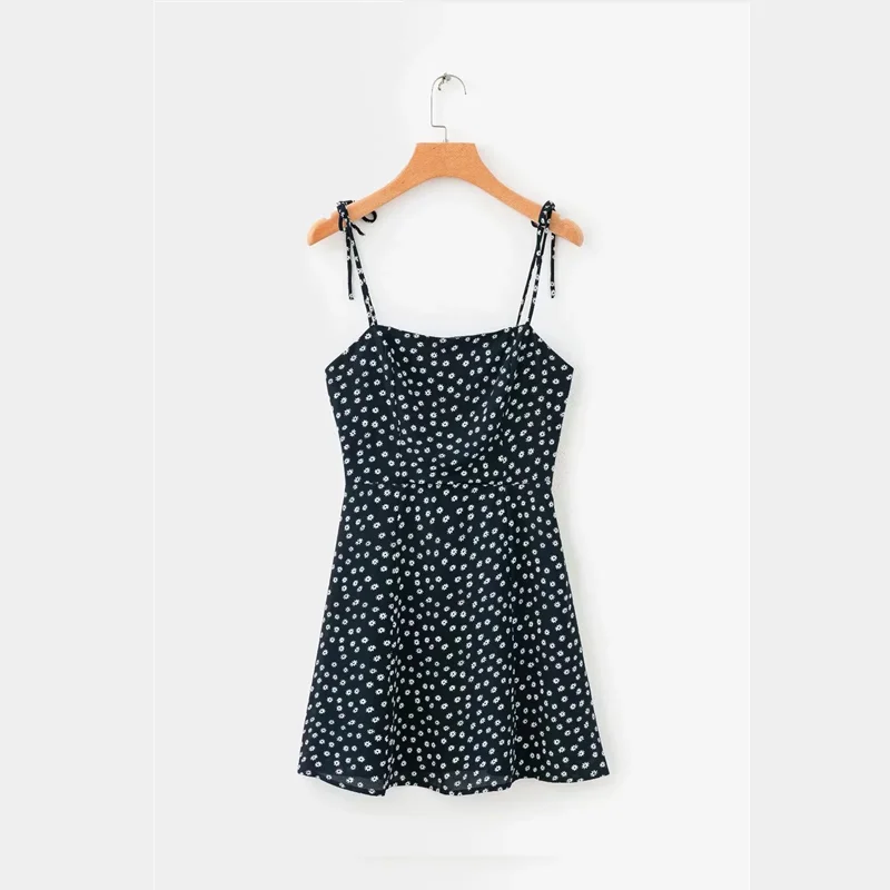 Mini Backless Dress Women Bandage Vintage A Line Slip Dresses Korean Ladies Strapless Sleeveless Print Suspender | Женская одежда