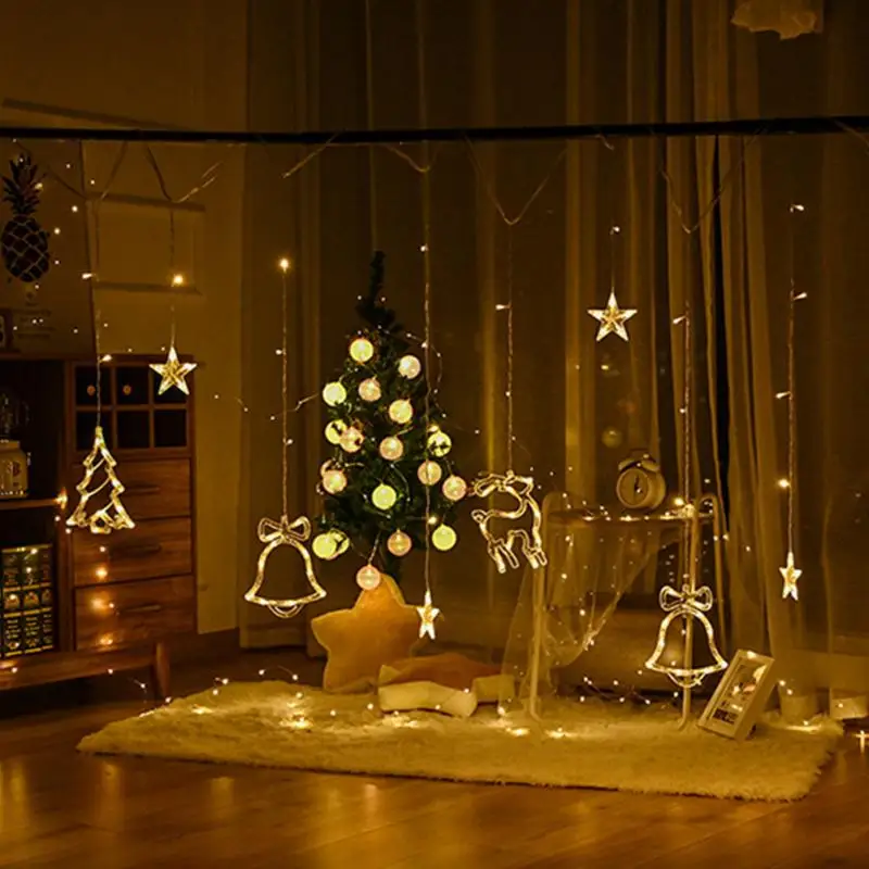 

Bell Elk Xmas Tree Led Curtain Light String Christmas Garland String Fairy Lights Outdoor Indoor Holiday For Bedroom Fairy Bulb
