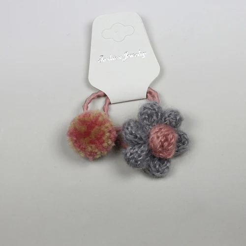 Grey Flower Pompoms 2 шт./партия, зимний детский вязаный цветок, пушистые круглые помпоны для волос, помпон для волос, резинки для волос, конский хвост, держатель HB038 - Цвет: Grey Flower Pompoms