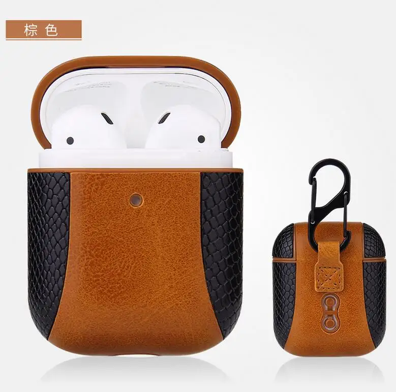 Brown-k Чехол для Airpods 2 1 чехол принт змеиной кожи крокодиловая кожа чехол для Apple Airpods 2 1 чехол аксессуары коробка для наушников Coque - Цвет: Brown-k