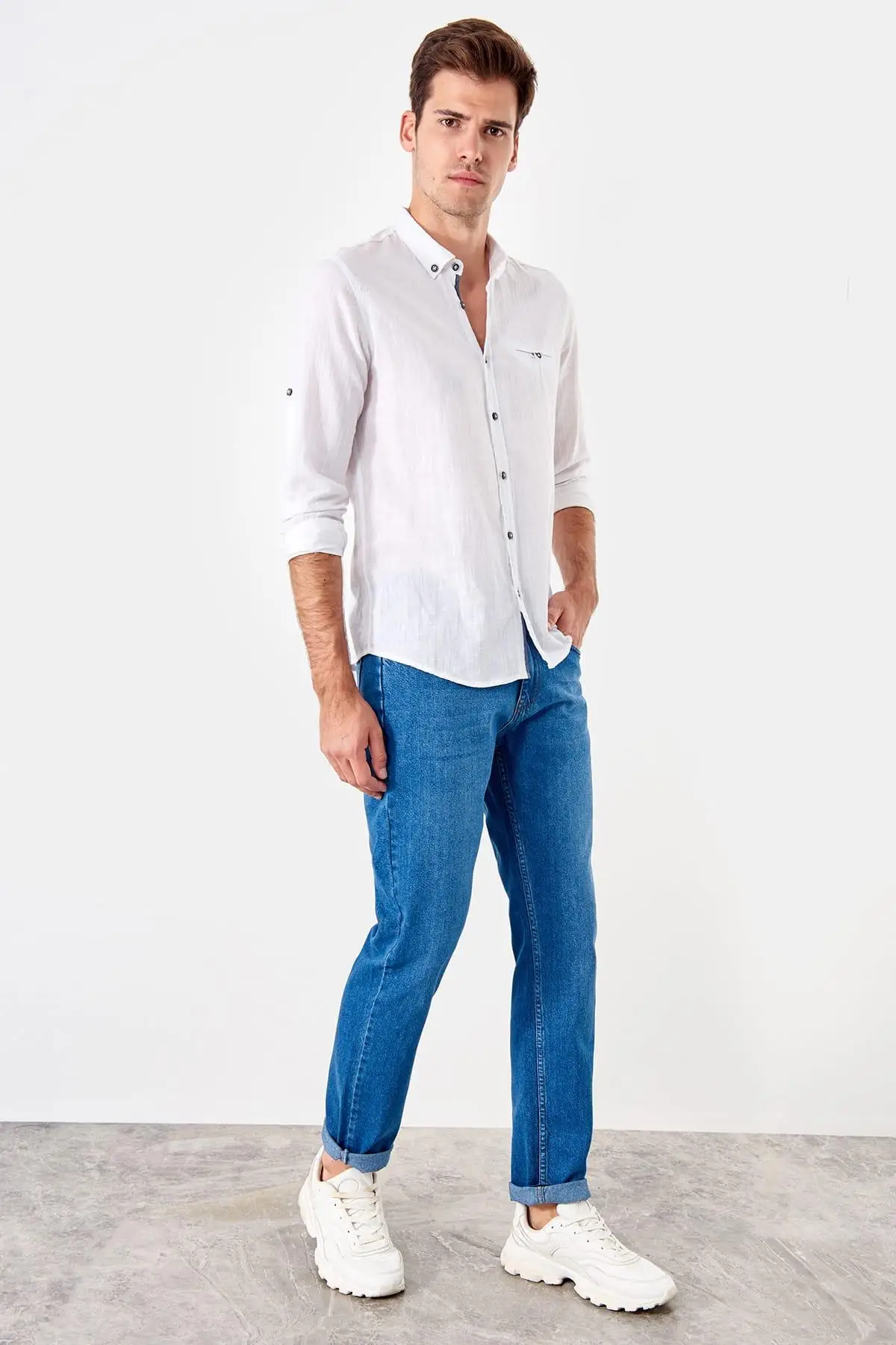 Trendyol Индиго мужские классические новые джинсы TMNSS19KE0012|Мужские джинсы| |