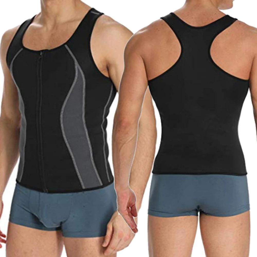 Men's Slimming Body Building Shaper Sweat Vest Neoprene Sauna Waist Training Vest Fitness Slim Zipper Vest Fitness Slim Shirt