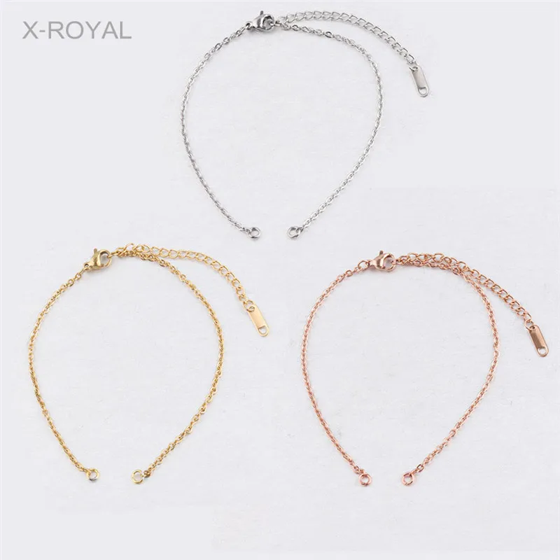 X-ROYAL 5 шт./лот 2 мм Нержавеющая сталь Золотая цепь розовое золото DIY Браслеты