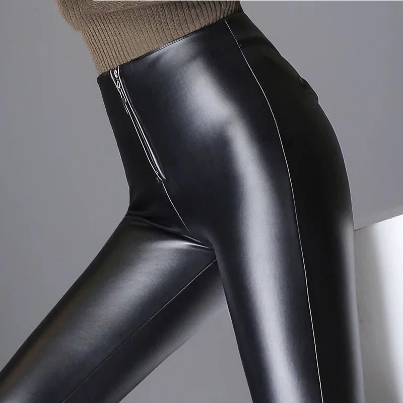 Осенние женские кожаные штаны Женские с высокой талией Зимние эластичные ПУ