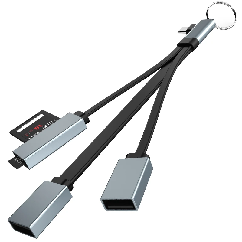 

TYPE-C TO USB HUB Card Reader 4 in 1 Right Angle TYPE-C Interface Instant Expansion Portable Keychain Suitable for PC and Phone
