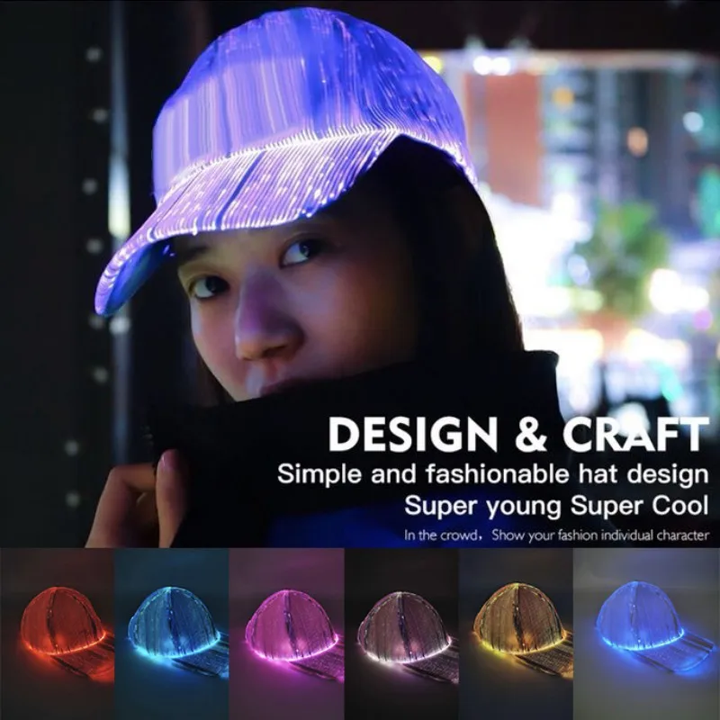 

1PC LED Luminous Cap Fiber Optic Colorful Color-changing Luminous Baseball Cap Hip Hop Cap For Party Bar Stage Supplies Hot