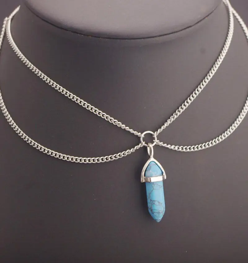 Blue Женское стильное многослойное ожерелье-чокер с кристаллами, массивный женский воротник, ожерелье с подвеской на шею для девушек - Окраска металла: Blue