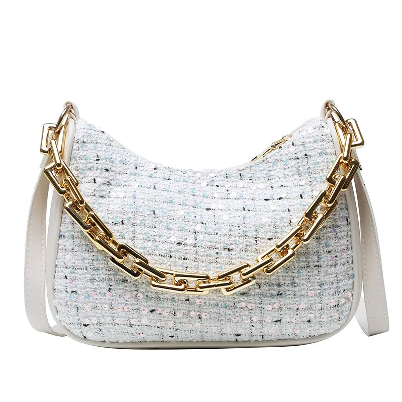 

Small Sequins Thick Chain PU Leather Crossbody Bag for Women 2020 Branded Shoulder Handbags Women's Trend Hot Hand Bag Torebka