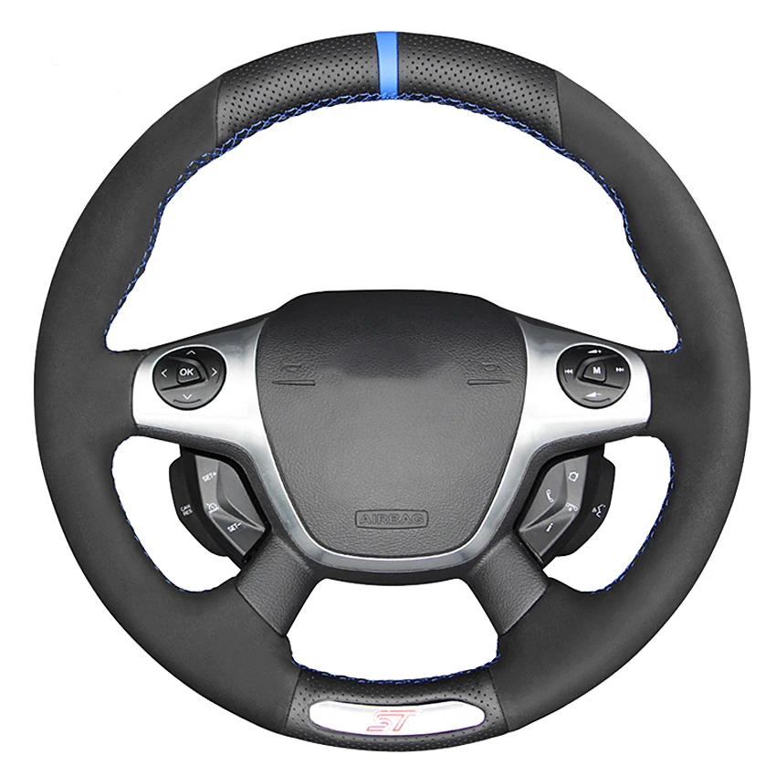 

Black Genuine Leather Suede Hand-stitched Car Steering Wheel Cover For Ford Focus 3 ST 2012 2013 2014