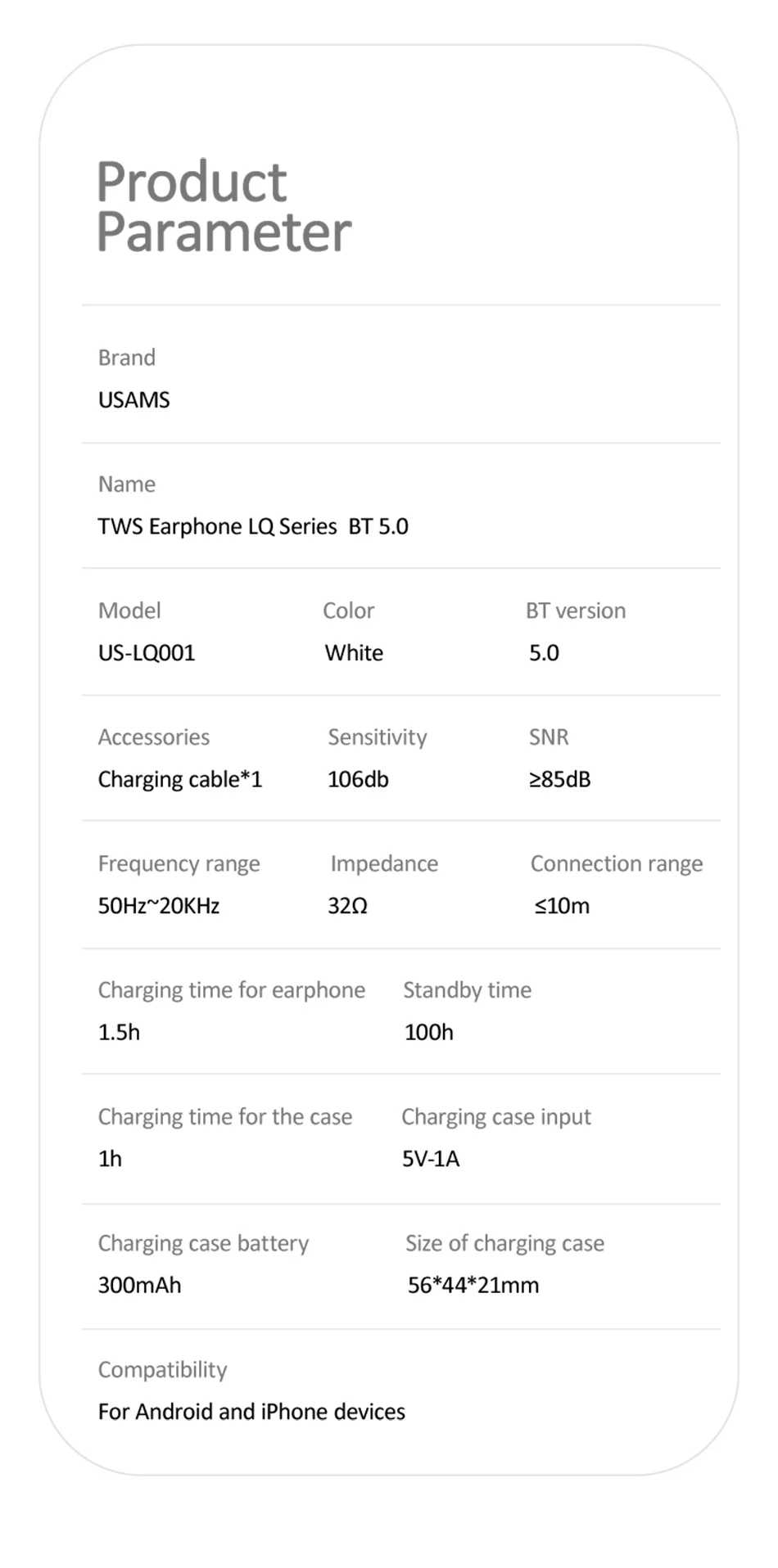 USAMS Bluetooth наушники для iPhone samsung Xiaomi наушники, LQ TWS беспроводные Bluetooth наушники для iPhone
