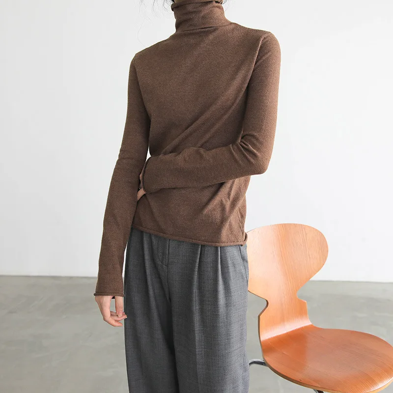 

Свитер с воротником-хомутом, Женские базовые тонкие вязаные свитера, пуловер, осенне-зимняя рубашка для ношения одежды слоями