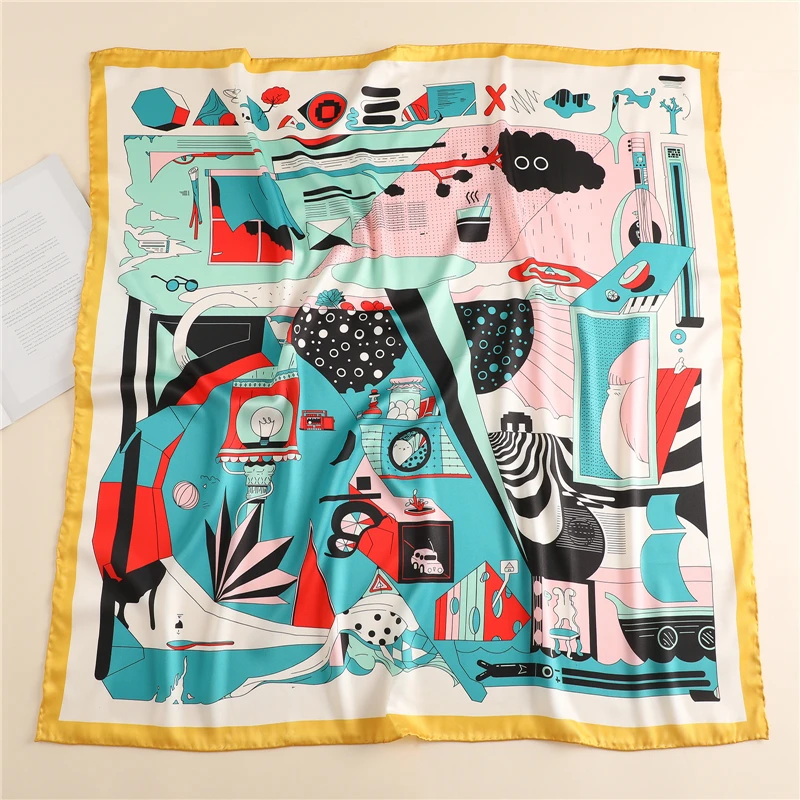 

2021 Design Silk Women Neck Scarf Shawls Lady Hijab Wraps 90cm Square Pashmina Foulard Bandana Female Print Neckerchief