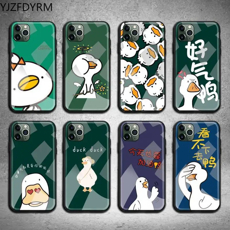

Lovely Cartoon Animal Duck Phone Case Tempered Glass For iPhone 11 Pro XR XS MAX 8 X 7 6S 6 Plus SE 2020 case
