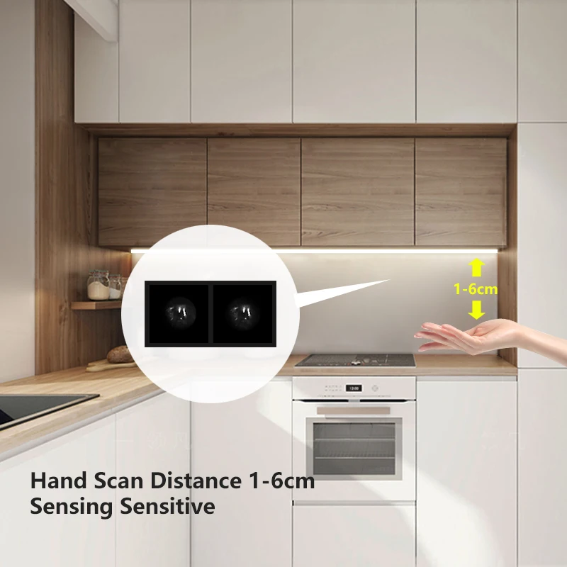 led recessed under cabinet light slim aluminum profile lamps with hand sweep motion sensor for kitchen wardrobe closet indoor free global shipping