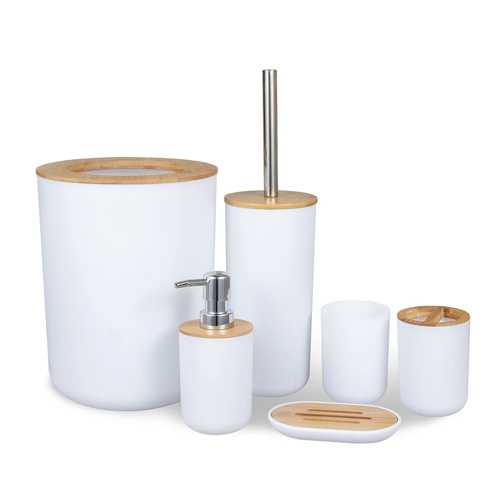 

Бамбуковый деревянный набор для ванной комнаты, держатель для зубных щеток, мыльница, контейнер для туалетной щетки, чашка для полоскания р...