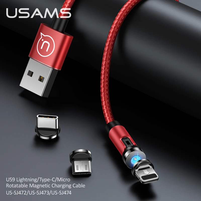 

USAMS U59 1m 2.1A Type C Micro USB Lightning Rotatable Magnetic Braided Cable For iPhone Huawei Xiaomi Sumsung Charge Cable