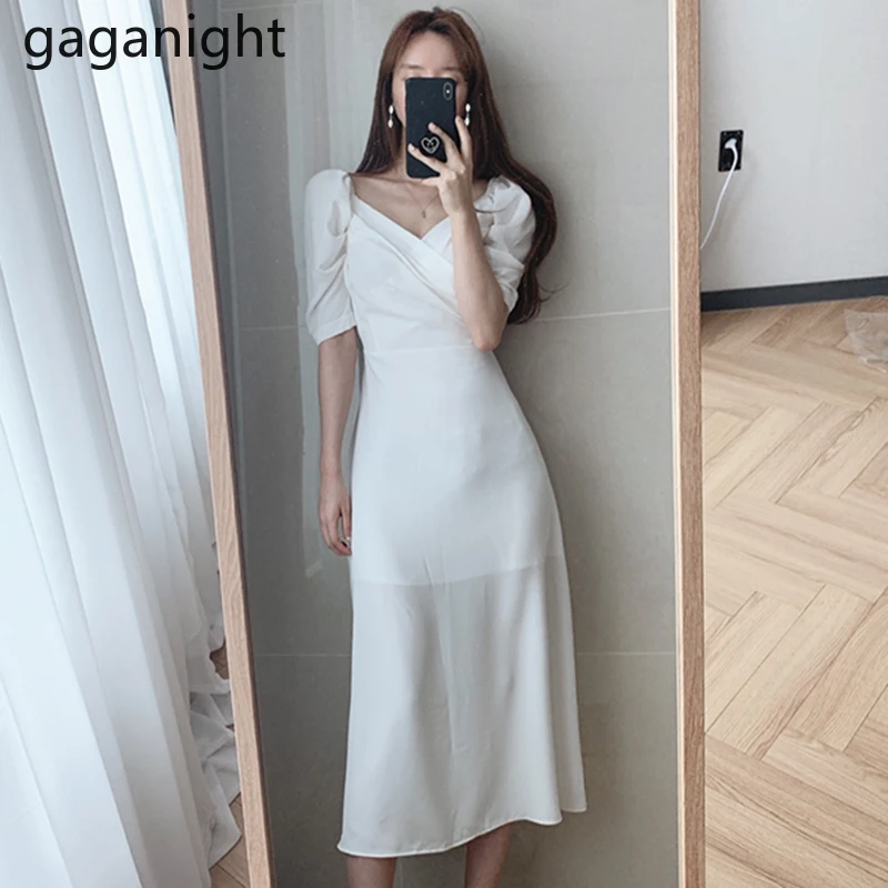 Платье Gaganight женское шифоновое с V-образным вырезом элегантное приталенное