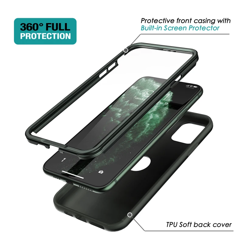 Phone Soft case for iPhone 11 pro Max Case TPU Bumper WITH Built-in Screen Protector Solid color capa Iphone | Мобильные телефоны и