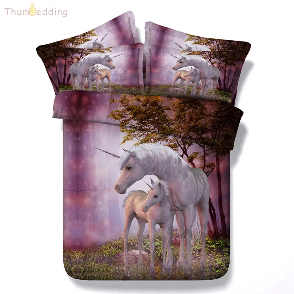 Thumbedding Fluorescent Bedding Set Unicorn Duvet Cover 3D Horse Polyester Material Bed For Bedroom with Pillowcase | Дом и сад