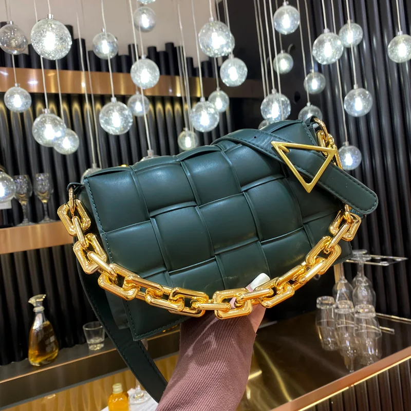 

Luxury Women's Shoulder Bags Weave Leather Flap Bag For Women 2021 New Brand Designer Handbags Thick Chain Crossbody Bags Female