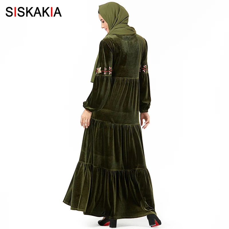 Siskakia вельветовое длинное платье, повседневное, этническое, Цветочная вышивка, макси платья с длинным рукавом, зима, Свинг, аравийская одежда, 26 цветов