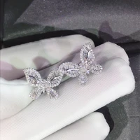luxury shining cz crystal silver color crystal butterfly women earrings fashion charm women aaa zircon earring wedding jewelry