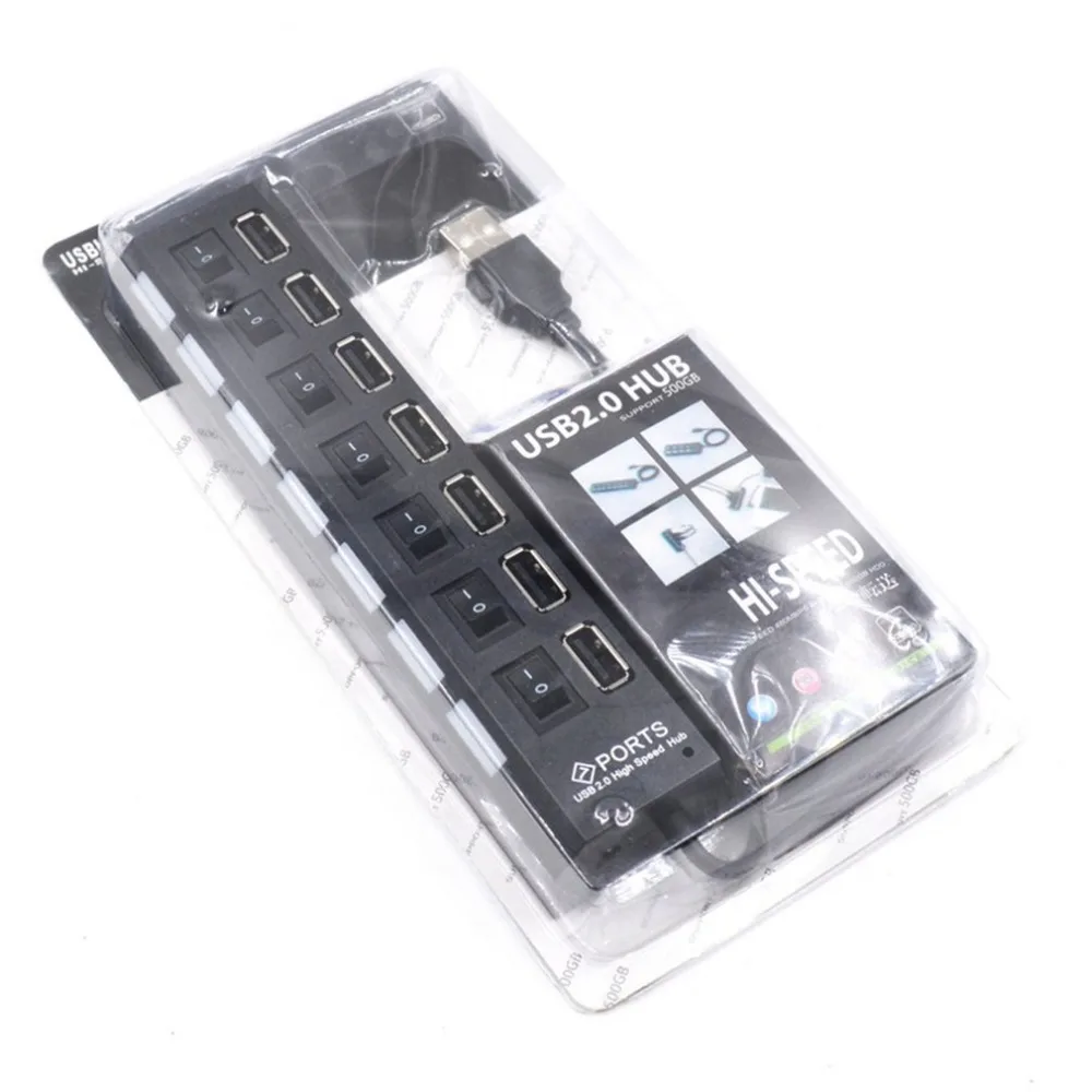 USB концентратор 2,0 Мульти USB порт 7 портов USB концентратор высокая скорость с переключателем вкл/выкл USB разветвитель для ПК Компьютерные аксессуары