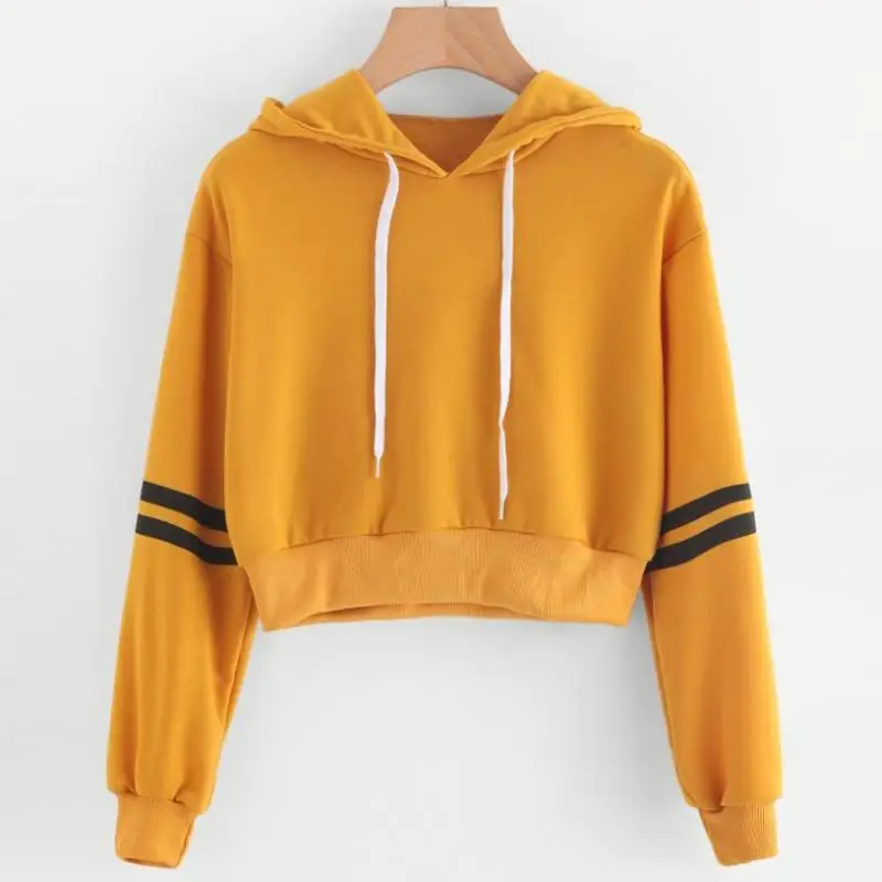 Фото Women's Fashion Sweatshirt Women Varsity-Striped Drawstring Crop Hoodie Jumper Pullover Tops dropshipping Женская одежда Women's Fashion Sweatshirt Women Varsity-Striped Drawstring Crop Hoodie Jumper Pullover Tops dropshipping Женская одежда