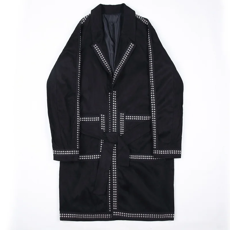 

Men Vintage Loose Casual Rivet Streetwear Hip Hop Punk Gothic Long Trench Jacket Overcoat Male Cardigan Windbreaker Coat