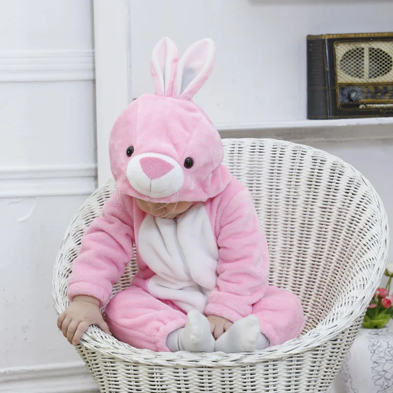 Rabbit Одежда для маленьких девочек; детские комбинезоны с изображением животных; костюм для новорожденных; одежда для малышей с капюшоном и рисунком панды; Пижама-комбинезон для малышей; зимний комбинезон для мальчиков - Цвет: Rabbit