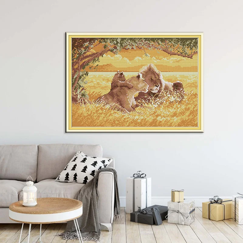Набор для вышивки крестиком Joy Sunday Семья льва с рисунком Canva 11 и 14CTCloth рукоделие |