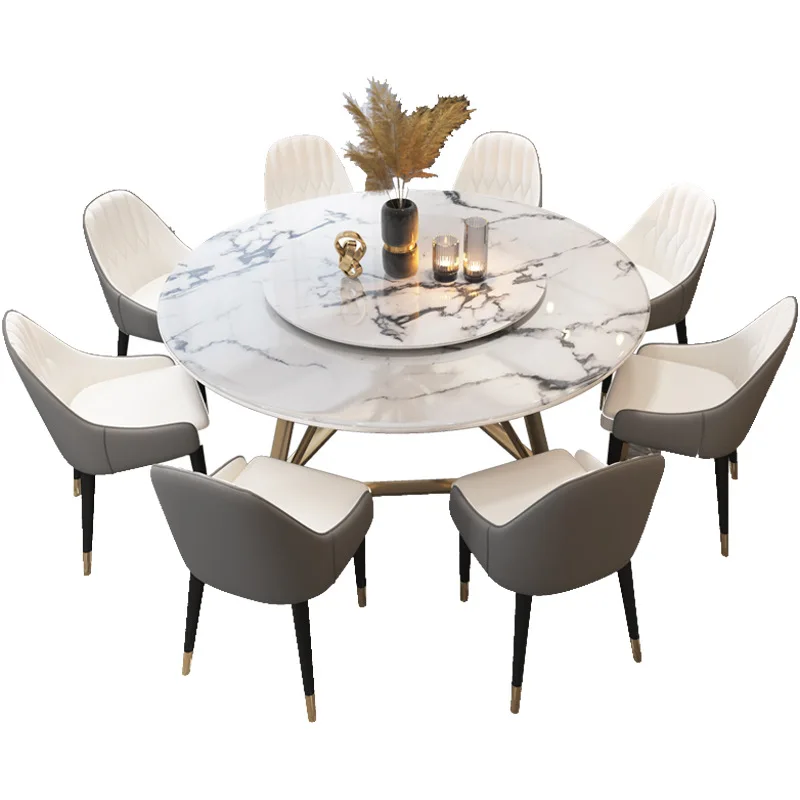 

Modern minimalist stainless steel leg marble table home round dining table