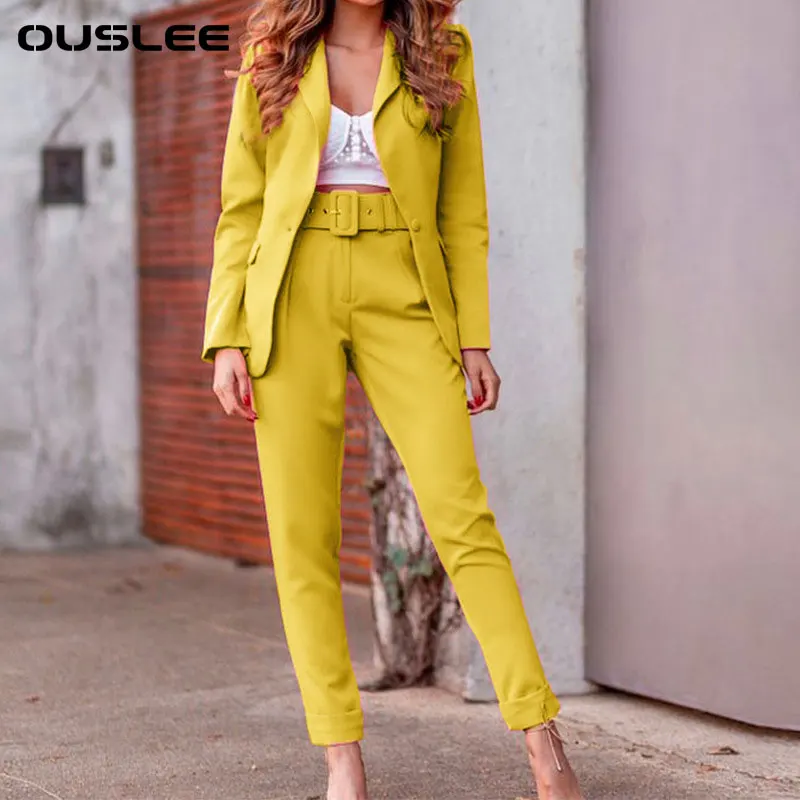 Ouslee офисные Карамельный цвет комплект из 2 предметов с длинным рукавом блейзеры