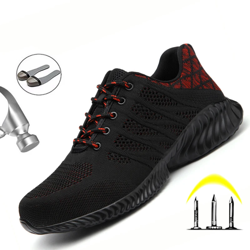 

Мужские дышащие защитные ботинки со стальным носком, Нескользящие рабочие ботинки, проколостойкие рабочие кроссовки, новинка 2021