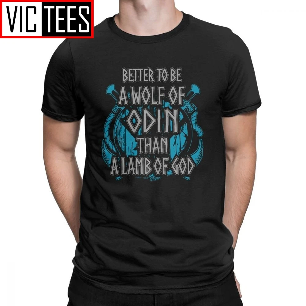 

Men's Wolf Of Odin Shieldmaiden Viking T-Shirt Men Pagan Norse Valhalla Shield Vintage Cotton Tees T Shirt Clothes