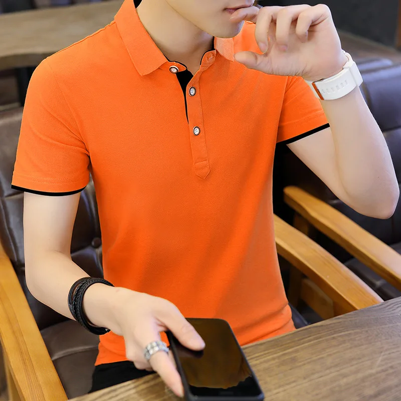 Популярная Летняя мужская рубашка поло хлопковая с коротким рукавом свободная