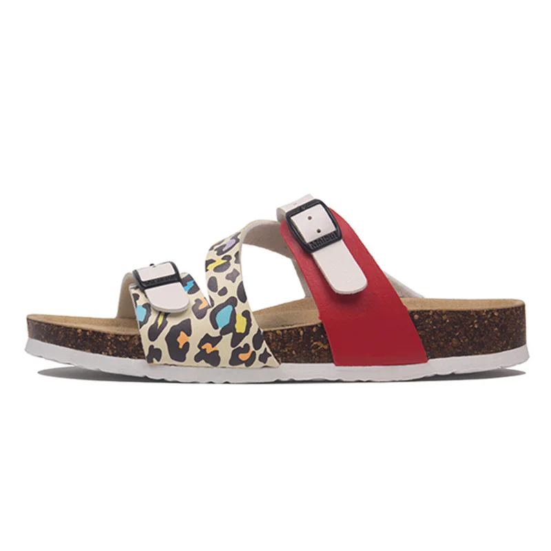 

Шлепанцы женские кожаные с принтом, повседневные пляжные тапочки из пробки, сланцы с двойной пряжкой, с открытым носком, тапочки для девочек...