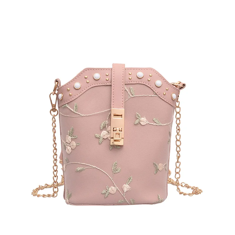 

2019 summer new fairy bag tide bucket bag Korean embroidery chain bag versatile fashion One Shoulder Messenger Bag