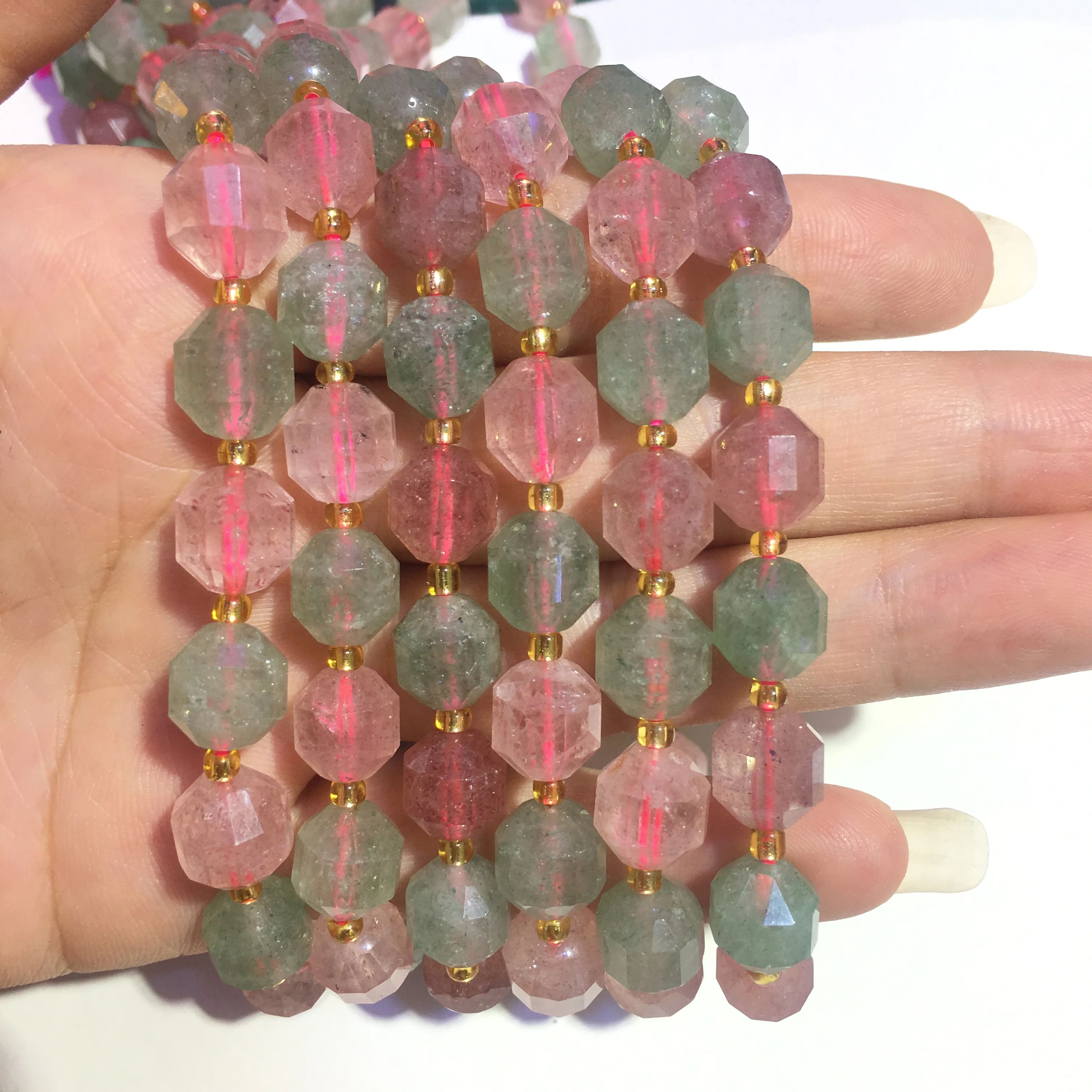 

Natural Gem Red Green Strawberry Quartz Strand Beads Stone Round Loose Spacer Beads DIY Jewelry Bracelet Necklace Making Design