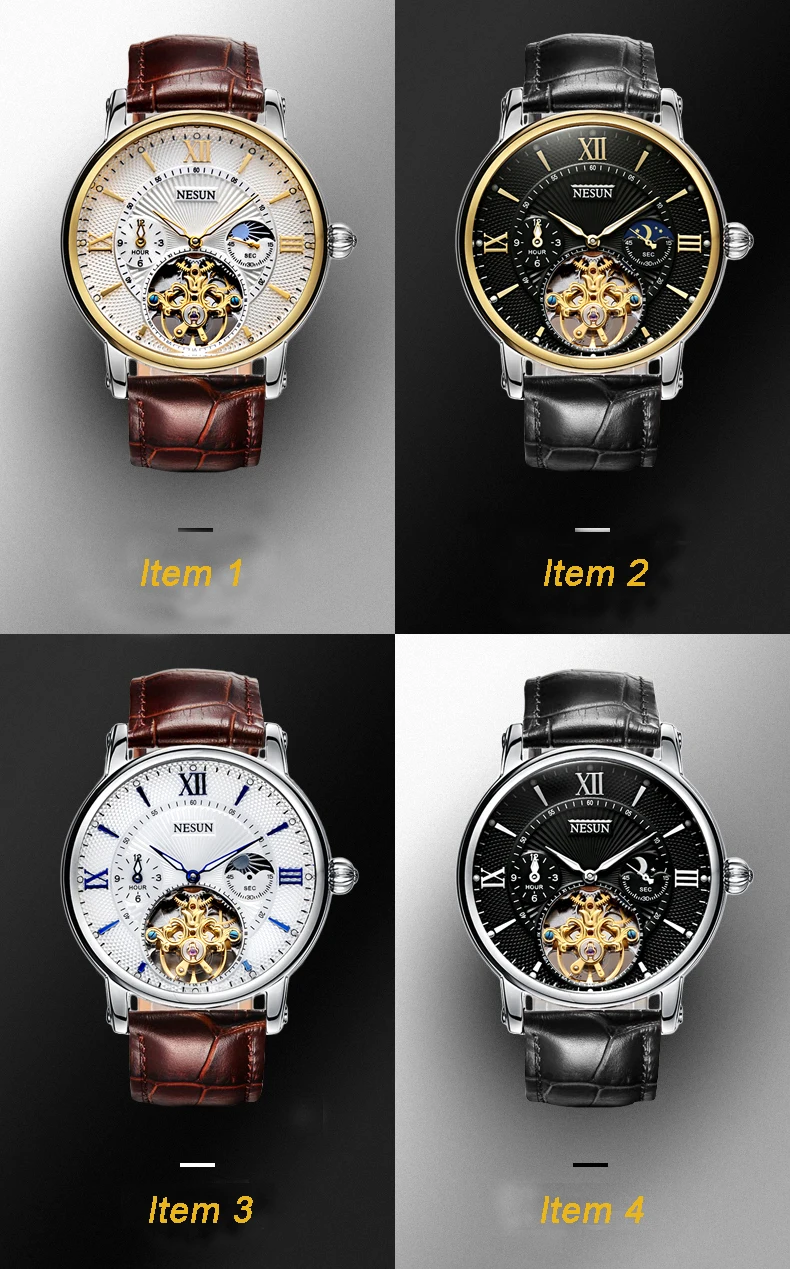 Швейцарские часы Nesun Skeleton Tourbillon для мужчин Топ люксовый бренд автоматические механические мужские часы водонепроницаемые relogio N9091-3